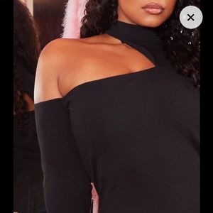 Black crepe one shoulder chocker dress